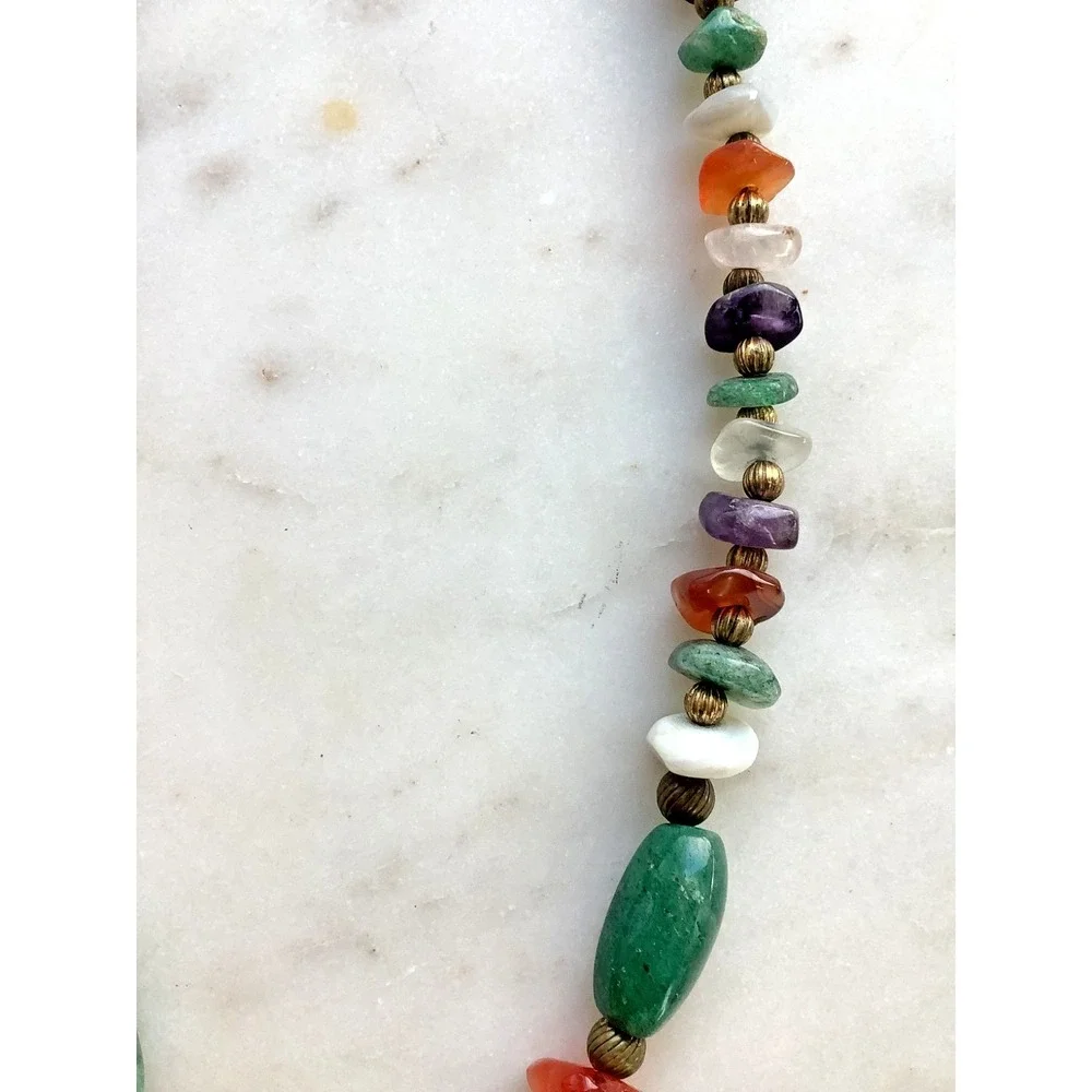 Vintage Beggars Bead Necklace Polished Multicolor Natural Stones  - 18 Inch - Picture 4 of 8